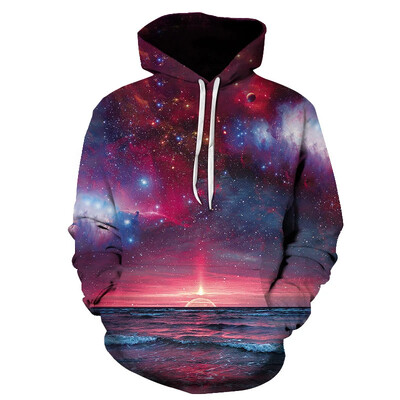 Galaxy Hoodie Värviline isikupärastatud muster 3D prinditud kapuuts Meeste Tänavaspordi Topid Hip-hop Pullover Pusad Kapuutsiga meeste jaoks