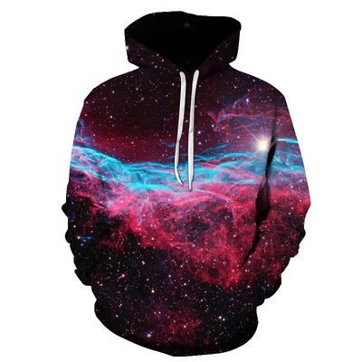 Galaxy Hoodie Värviline isikupärastatud muster 3D prinditud kapuuts Meeste Tänavaspordi Topid Hip-hop Pullover Pusad Kapuutsiga meeste jaoks