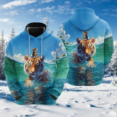 Goth Tiger Graphic Džemperi Harajuku Fashion Y2k Sieviešu Kapucis Ikdienas šausmu Dzīvnieku Kapuči Vīriešiem Apģērbi Hip Hop Puloveri