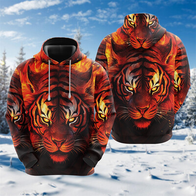 Goth Tiger Graphic Džemperi Harajuku Fashion Y2k Sieviešu Kapucis Ikdienas šausmu Dzīvnieku Kapuči Vīriešiem Apģērbi Hip Hop Puloveri