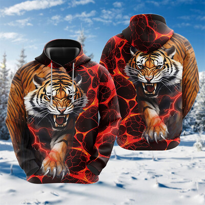 Goth Tiger Graphic Džemperi Harajuku Fashion Y2k Sieviešu Kapucis Ikdienas šausmu Dzīvnieku Kapuči Vīriešiem Apģērbi Hip Hop Puloveri