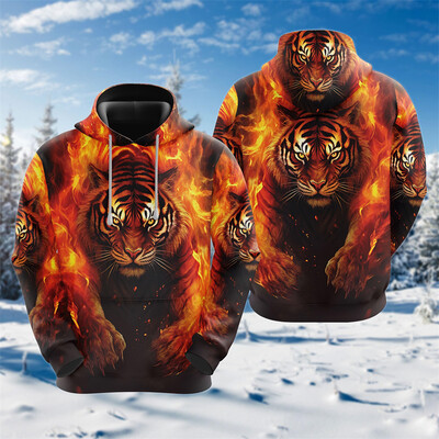 Goth Tiger Graphic Džemperi Harajuku Fashion Y2k Sieviešu Kapucis Ikdienas šausmu Dzīvnieku Kapuči Vīriešiem Apģērbi Hip Hop Puloveri