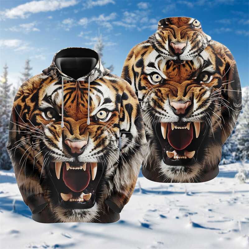 Goth Tiger Graphic Džemperi Harajuku Fashion Y2k Sieviešu Kapucis Ikdienas šausmu Dzīvnieku Kapuči Vīriešiem Apģērbi Hip Hop Puloveri