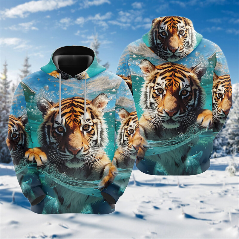 Goth Tiger Graphic Džemperi Harajuku Fashion Y2k Sieviešu Kapucis Ikdienas šausmu Dzīvnieku Kapuči Vīriešiem Apģērbi Hip Hop Puloveri