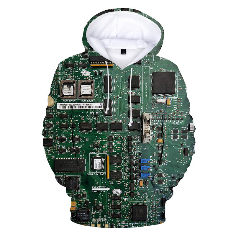 Mikiny s kapucňou s plošnými spojmi CPU pre mužov, 3D vtipné potlačené elektronické čipy, mikiny s kapucňou, detské mikiny s kapucňou