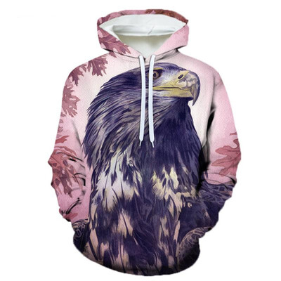 Pánska mikina s kapucňou s 3D potlačou a vintage orlom, ležérna, nadrozmerná, populárna, streetwear, módne topy, trendy, pánske oblečenie