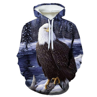 Pánska mikina s kapucňou s 3D potlačou a vintage orlom, ležérna, nadrozmerná, populárna, streetwear, módne topy, trendy, pánske oblečenie