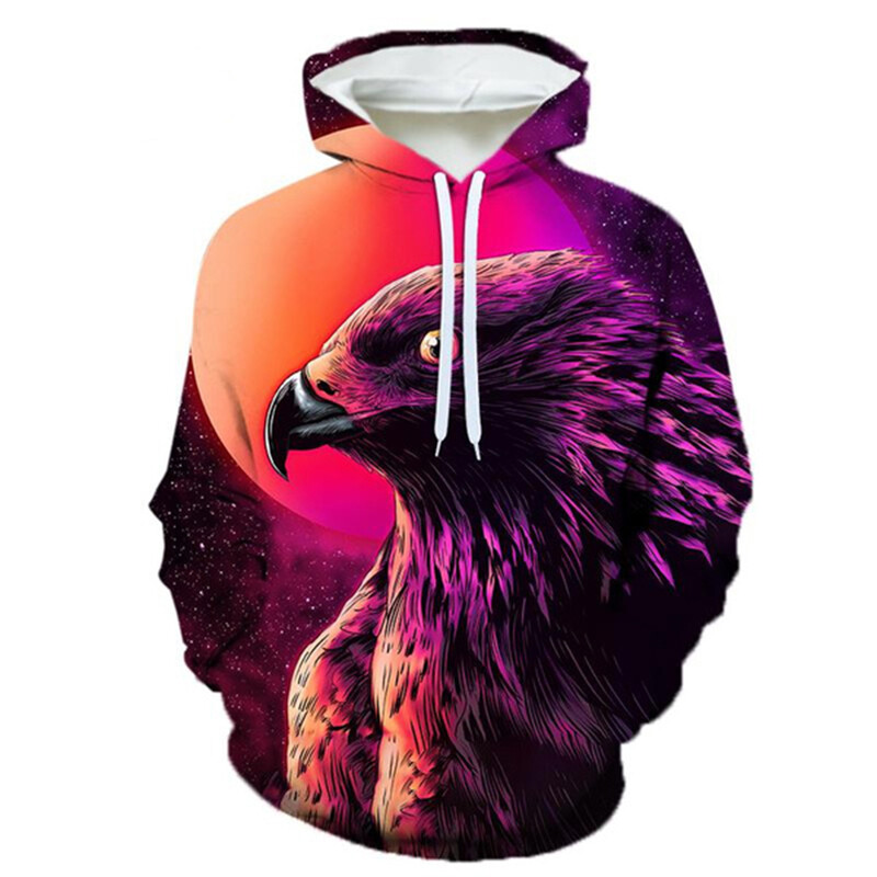 Pánska mikina s kapucňou s 3D potlačou a vintage orlom, ležérna, nadrozmerná, populárna, streetwear, módne topy, trendy, pánske oblečenie