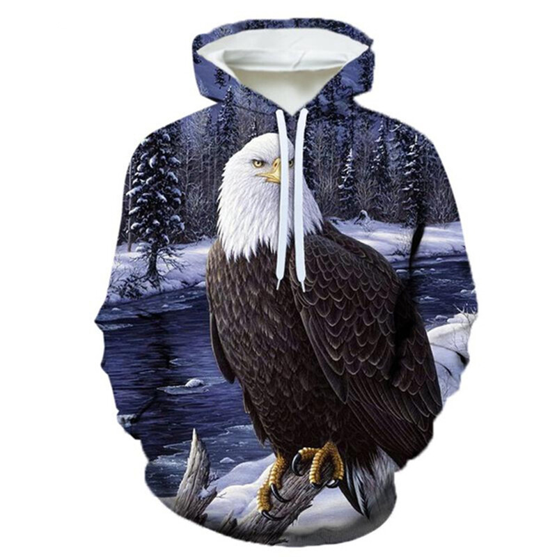Pánska mikina s kapucňou s 3D potlačou a vintage orlom, ležérna, nadrozmerná, populárna, streetwear, módne topy, trendy, pánske oblečenie