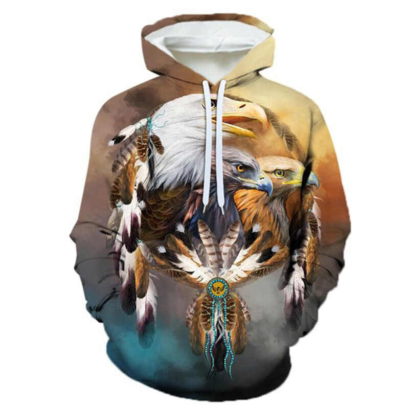 Pánska mikina s kapucňou s 3D potlačou a vintage orlom, ležérna, nadrozmerná, populárna, streetwear, módne topy, trendy, pánske oblečenie