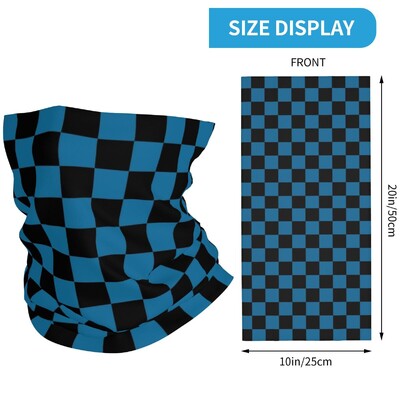 Zils un melns rūtainas bandānas kakla pārklājs, apdrukāts balaklavas maska šalle, daudzfunkcionāla galvas saite āra sportam unisex pieaugušajiem