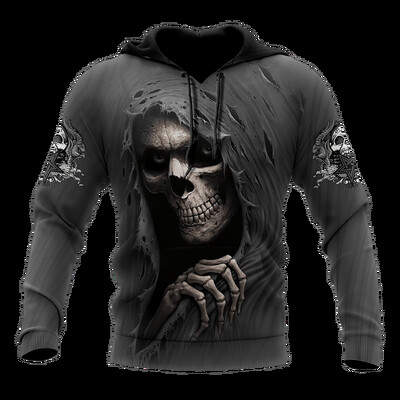 Meeste Horror Skull Graafilised kapuutsid meestele Sügisene 3D täistrükiga Harajuku pikkade varrukatega ülaosa vabaaja tänavarõivad kapuutsiga särgid, riided