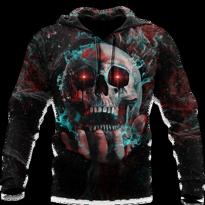 Meeste Horror Skull Graafilised kapuutsid meestele Sügisene 3D täistrükiga Harajuku pikkade varrukatega ülaosa vabaaja tänavarõivad kapuutsiga särgid, riided