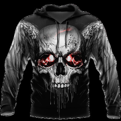 Meeste Horror Skull Graafilised kapuutsid meestele Sügisene 3D täistrükiga Harajuku pikkade varrukatega ülaosa vabaaja tänavarõivad kapuutsiga särgid, riided
