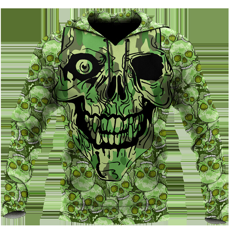 Vīriešu šausmu galvaskausa grafiski kapuci vīriešiem rudens 3D pilna apdruka Harajuku ar garām piedurknēm Ikdienas apģērbs ar kapuci Tīpas apģērbs