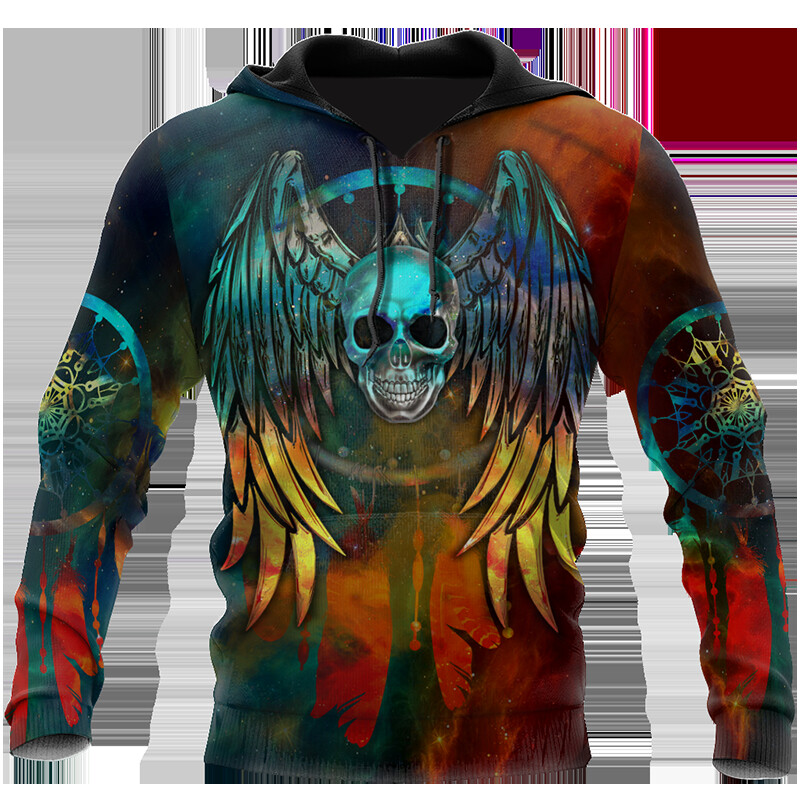 Vīriešu šausmu galvaskausa grafiski kapuci vīriešiem rudens 3D pilna apdruka Harajuku ar garām piedurknēm Ikdienas apģērbs ar kapuci Tīpas apģērbs