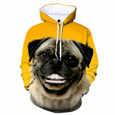 Vicces Csúnya Mopsz Kutya 3D Print Pulcsik Férfi Alkalmi hosszú ujjú Pulóverek Pulóver Kereknyak kapucnis Őszi utcai ruházat Kabátok