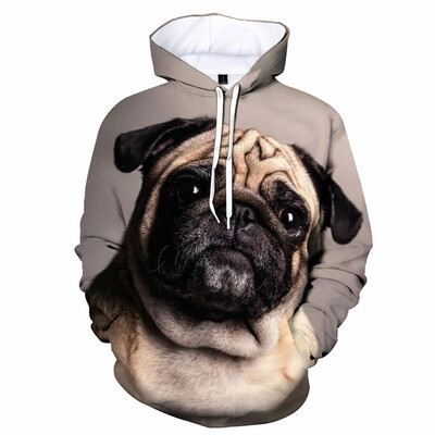 Vicces Csúnya Mopsz Kutya 3D Print Pulcsik Férfi Alkalmi hosszú ujjú Pulóverek Pulóver Kereknyak kapucnis Őszi utcai ruházat Kabátok