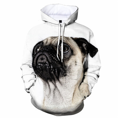 Vicces Csúnya Mopsz Kutya 3D Print Pulcsik Férfi Alkalmi hosszú ujjú Pulóverek Pulóver Kereknyak kapucnis Őszi utcai ruházat Kabátok