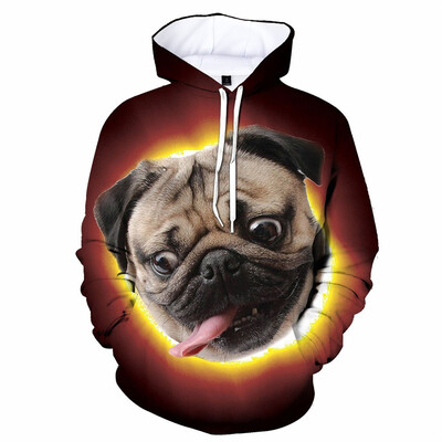 Vicces Csúnya Mopsz Kutya 3D Print Pulcsik Férfi Alkalmi hosszú ujjú Pulóverek Pulóver Kereknyak kapucnis Őszi utcai ruházat Kabátok