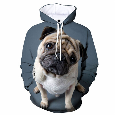 Vicces Csúnya Mopsz Kutya 3D Print Pulcsik Férfi Alkalmi hosszú ujjú Pulóverek Pulóver Kereknyak kapucnis Őszi utcai ruházat Kabátok