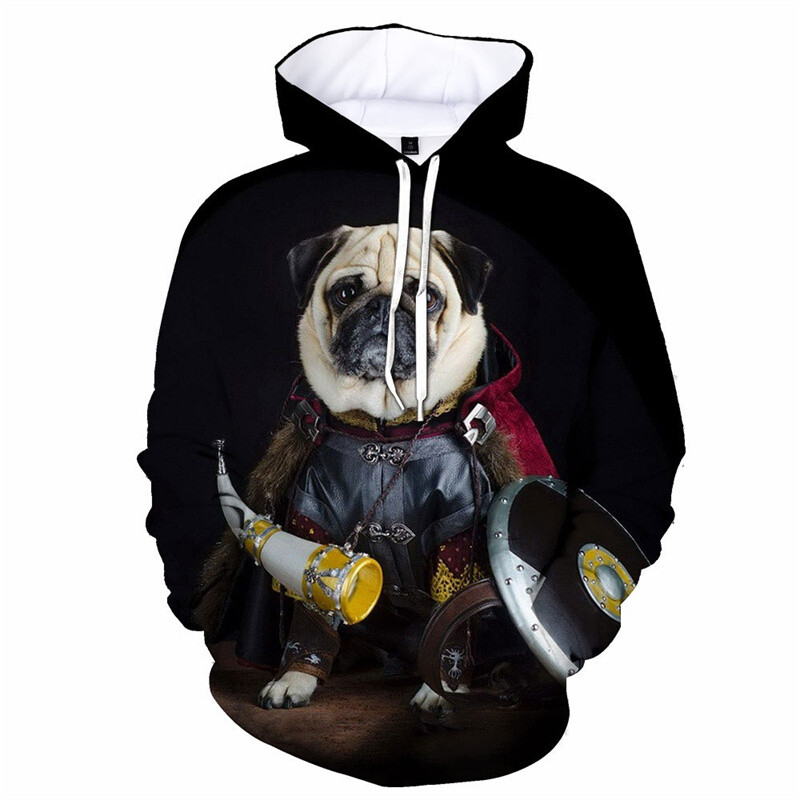 Vicces Csúnya Mopsz Kutya 3D Print Pulcsik Férfi Alkalmi hosszú ujjú Pulóverek Pulóver Kereknyak kapucnis Őszi utcai ruházat Kabátok