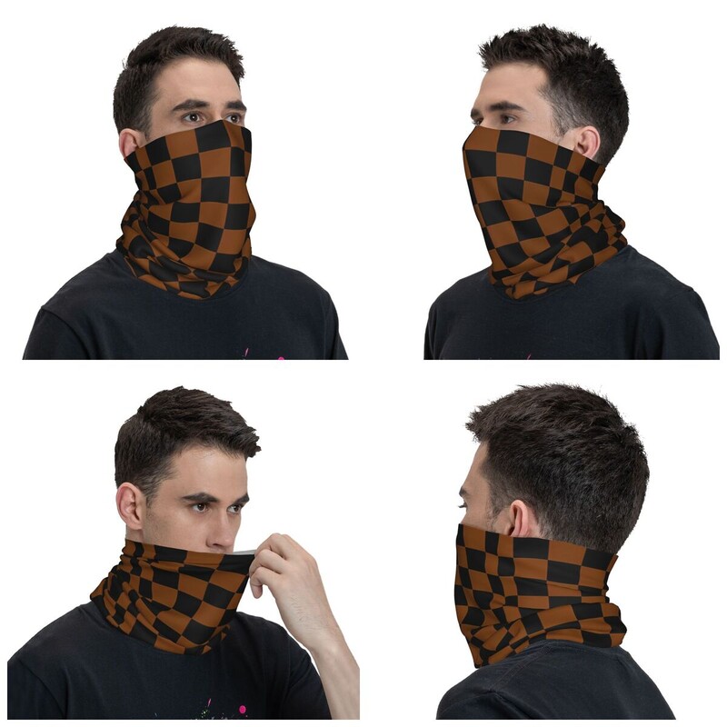 Fekete és csokoládébarna sakktáblás kockás bandana nyakhuzat Nyomtatott balaklava pakolás sál fejfedő túrázás unisex tél
