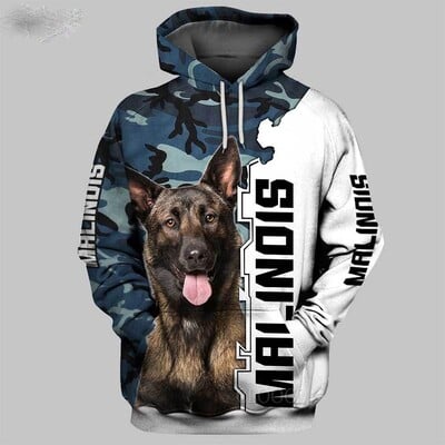 Hanorace cu hanorace cu animale Malinois belgian Grafic 3D cu panglică argintie Hanorace cu hanorace Animale Câine Hanorace cu hanorace Malinois belgian Îmbrăcăminte sport casual Top