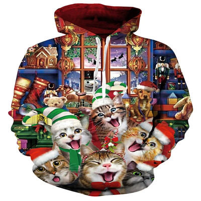 Îmbrăcăminte sportivă de Crăciun Imprimare 3D Moda ocazională pentru femei Hanorac cu gât turnat Top pentru bărbați cu mânecă lungă Puloverul supradimensionat este liber