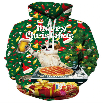 Îmbrăcăminte sportivă de Crăciun Imprimare 3D Moda ocazională pentru femei Hanorac cu gât turnat Top pentru bărbați cu mânecă lungă Puloverul supradimensionat este liber