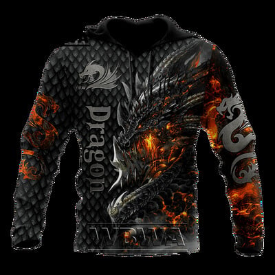 Prekrasan Fire Dragon 3D Muški hoodie s kapuljačom, uniseks majice s kapuljačom, Jesenska ulična odjeća, Ležerna jakna, Trenirka KK749