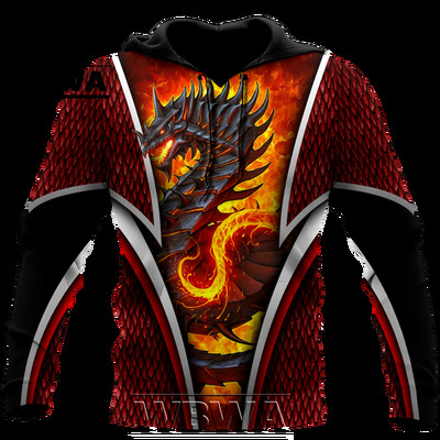 Красив Fire Dragon 3D Мъжки суитшърт с качулка с качулка, суичър с качулка, Есенно улично облекло Ежедневно яке, Анцуг KK749