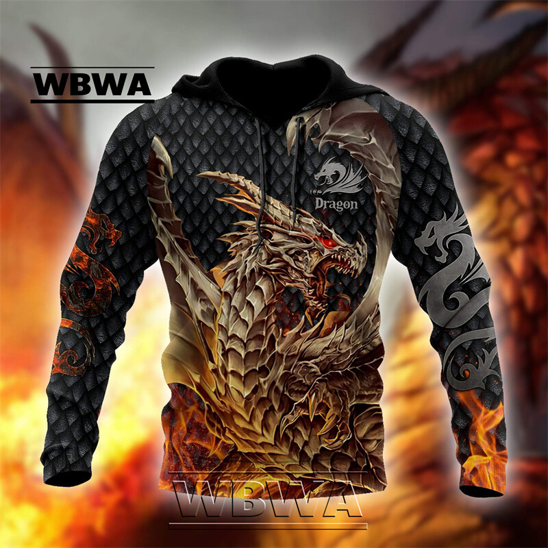 Prekrasan Fire Dragon 3D Muški hoodie s kapuljačom, uniseks majice s kapuljačom, Jesenska ulična odjeća, Ležerna jakna, Trenirka KK749