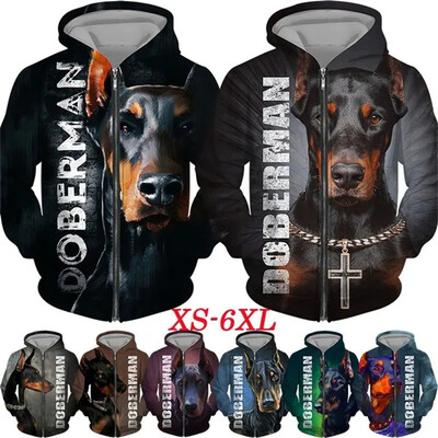 Dobermana suns 3D grafiski kapuces ar rāvējslēdzēju vīriešiem Animel džemperis Streetwear pulovers Lielizmēra kapuce vīriešu apģērbu piedāvājumi