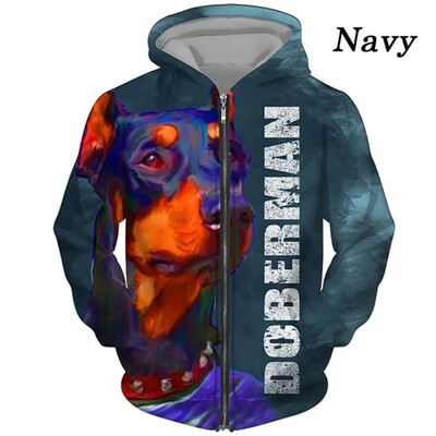 Doberman Dog 3D γραφικά κουκούλα με φερμουάρ για αρσενικά φούτερ Animel Μπλούζες πουλόβερ Streetwear Μπλούζες για ανδρικά ρούχα Hoodie Προσφορές