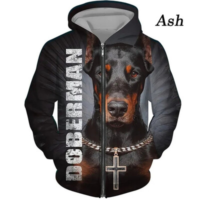 Doberman Dog 3D γραφικά κουκούλα με φερμουάρ για αρσενικά φούτερ Animel Μπλούζες πουλόβερ Streetwear Μπλούζες για ανδρικά ρούχα Hoodie Προσφορές