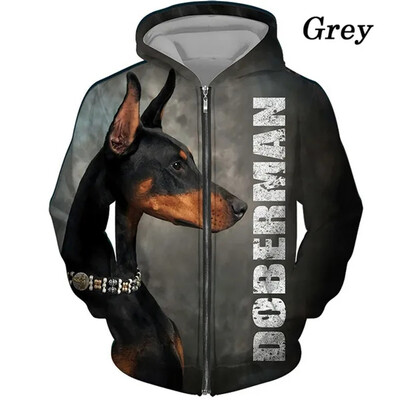 Doberman Dog 3D γραφικά κουκούλα με φερμουάρ για αρσενικά φούτερ Animel Μπλούζες πουλόβερ Streetwear Μπλούζες για ανδρικά ρούχα Hoodie Προσφορές