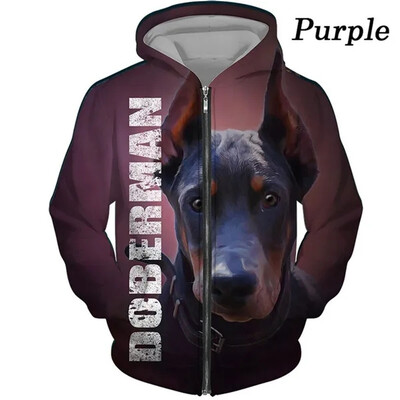 Doberman Dog 3D γραφικά κουκούλα με φερμουάρ για αρσενικά φούτερ Animel Μπλούζες πουλόβερ Streetwear Μπλούζες για ανδρικά ρούχα Hoodie Προσφορές