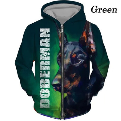 Doberman Dog 3D γραφικά κουκούλα με φερμουάρ για αρσενικά φούτερ Animel Μπλούζες πουλόβερ Streetwear Μπλούζες για ανδρικά ρούχα Hoodie Προσφορές