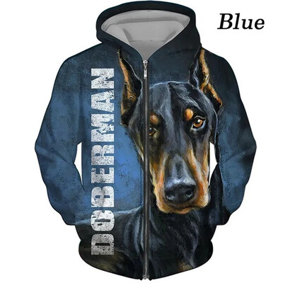 Doberman Dog 3D γραφικά κουκούλα με φερμουάρ για αρσενικά φούτερ Animel Μπλούζες πουλόβερ Streetwear Μπλούζες για ανδρικά ρούχα Hoodie Προσφορές
