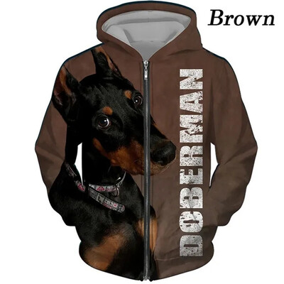 Doberman Dog 3D γραφικά κουκούλα με φερμουάρ για αρσενικά φούτερ Animel Μπλούζες πουλόβερ Streetwear Μπλούζες για ανδρικά ρούχα Hoodie Προσφορές