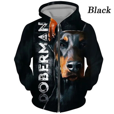 Doberman Dog 3D γραφικά κουκούλα με φερμουάρ για αρσενικά φούτερ Animel Μπλούζες πουλόβερ Streetwear Μπλούζες για ανδρικά ρούχα Hoodie Προσφορές