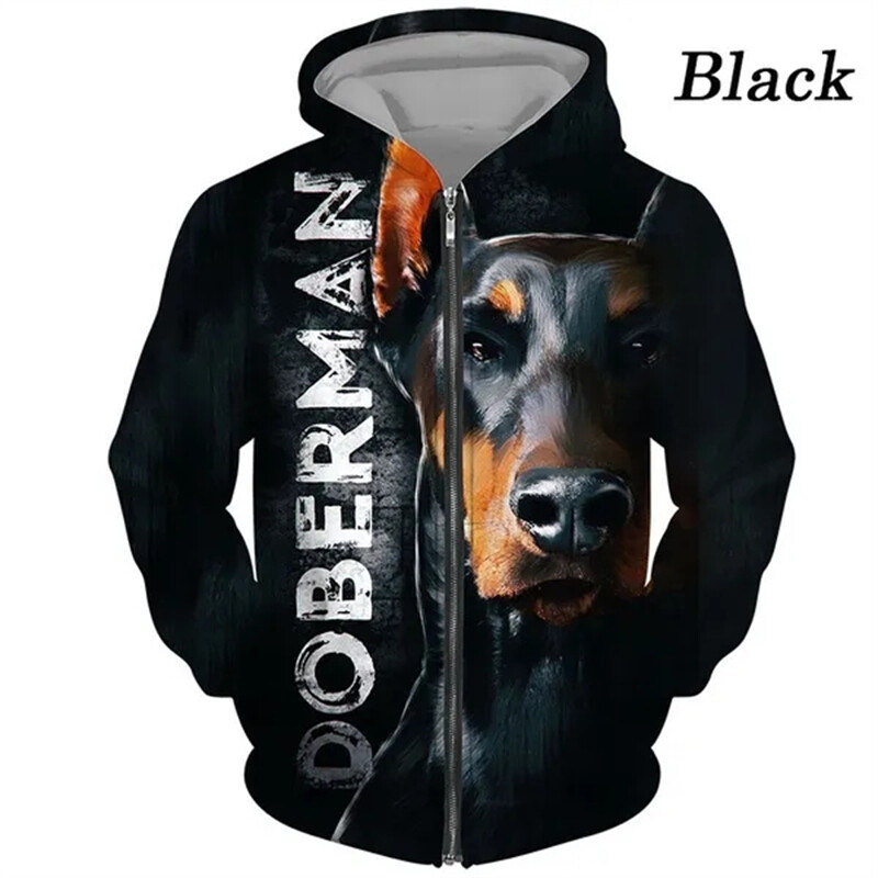 Doberman Dog 3D γραφικά κουκούλα με φερμουάρ για αρσενικά φούτερ Animel Μπλούζες πουλόβερ Streetwear Μπλούζες για ανδρικά ρούχα Hoodie Προσφορές