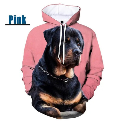 Uued 3D Rottweile trükitud pop-kapuutsid Meestele Koer Lovina Graafilised Spordi Sviitrid Lastemood Tänavarõivad Pullovers Lahe kapuuts