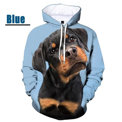 Uued 3D Rottweile trükitud pop-kapuutsid Meestele Koer Lovina Graafilised Spordi Sviitrid Lastemood Tänavarõivad Pullovers Lahe kapuuts