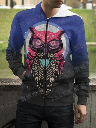 Jauns Dzīvnieku nakts pūce 3D drukas kapuces ar rāvējslēdzēju Vīriešu sieviešu bērnu džemperi ar kapuci Modes ikdienišķs, foršs, ar rāvējslēdzēju aiztaisāms kapuci Apģērbs