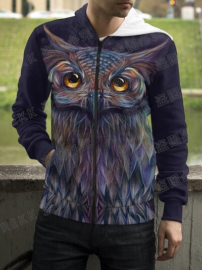 Jauns Dzīvnieku nakts pūce 3D drukas kapuces ar rāvējslēdzēju Vīriešu sieviešu bērnu džemperi ar kapuci Modes ikdienišķs, foršs, ar rāvējslēdzēju aiztaisāms kapuci Apģērbs