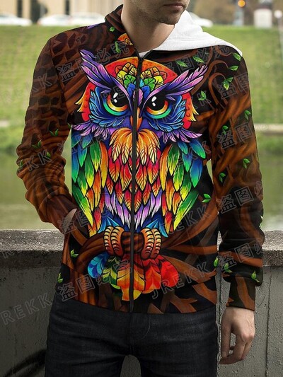 Jauns Dzīvnieku nakts pūce 3D drukas kapuces ar rāvējslēdzēju Vīriešu sieviešu bērnu džemperi ar kapuci Modes ikdienišķs, foršs, ar rāvējslēdzēju aiztaisāms kapuci Apģērbs