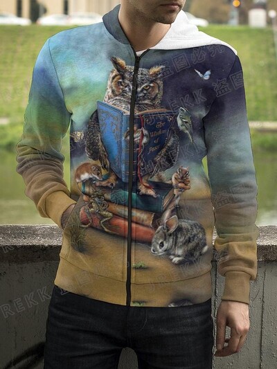 Jauns Dzīvnieku nakts pūce 3D drukas kapuces ar rāvējslēdzēju Vīriešu sieviešu bērnu džemperi ar kapuci Modes ikdienišķs, foršs, ar rāvējslēdzēju aiztaisāms kapuci Apģērbs