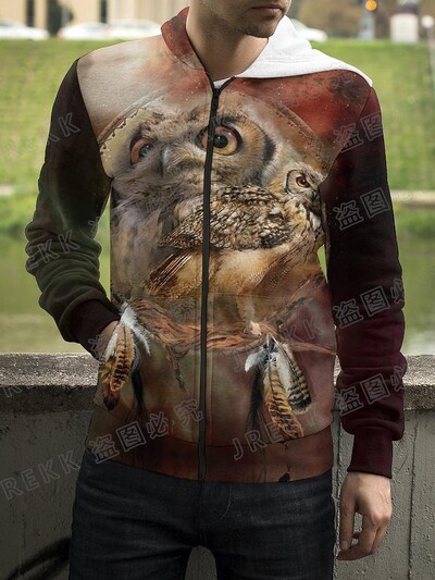 Jauns Dzīvnieku nakts pūce 3D drukas kapuces ar rāvējslēdzēju Vīriešu sieviešu bērnu džemperi ar kapuci Modes ikdienišķs, foršs, ar rāvējslēdzēju aiztaisāms kapuci Apģērbs